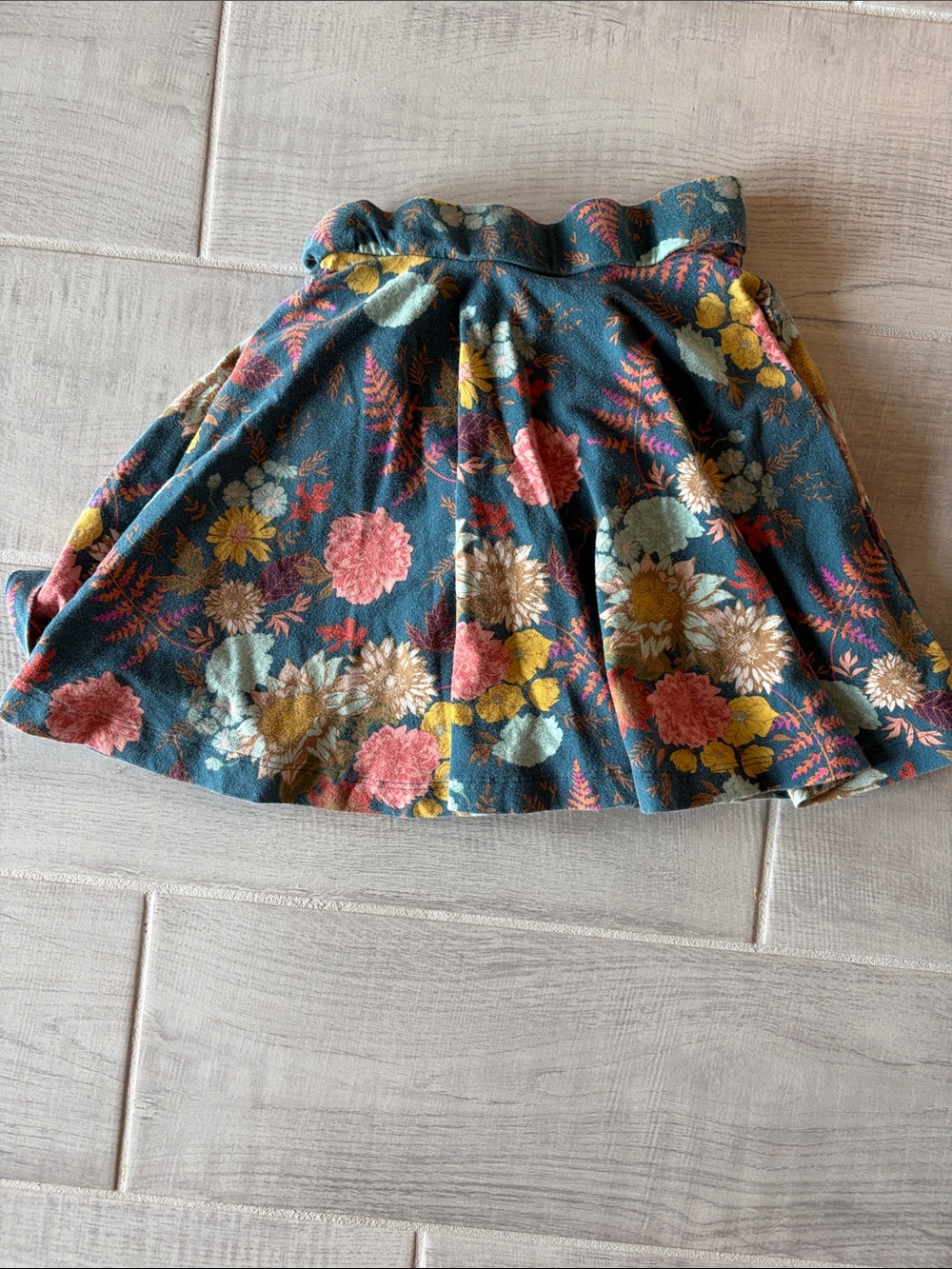 Girls Teal Floral Skirt with Soft Flare